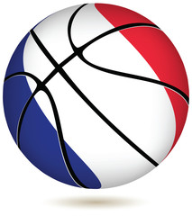Basketball ball with France flag on white.