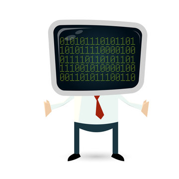 business mann computer cartoon monitor
