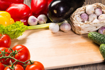 vegetables on the kitchen board