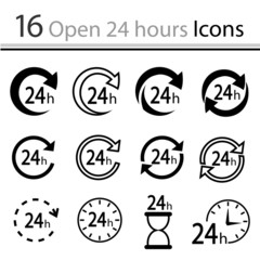 Set of open 24 hours Icons (vector)