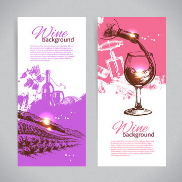 Banners of wine vintage background. Hand drawn sketch