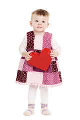 cute little girl with red heard on white