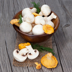 Mushrooms on a wooden table