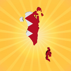 Bahrain map flag on sunburst illustration