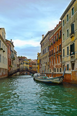 Obraz premium Canal in Venice and motorboats, Italy, Europe