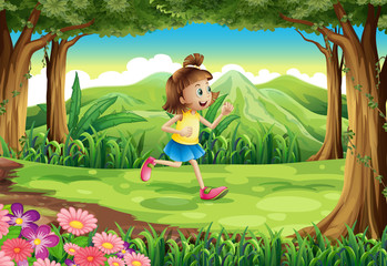 Obraz na płótnie Canvas A girl running at the forest