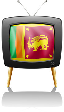 The flag of Sri Lanka inside a TV screen