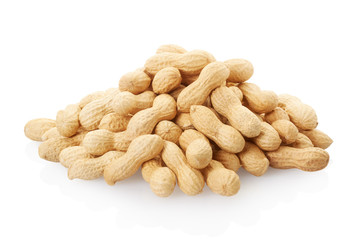 Peanuts heap on white, clipping path included