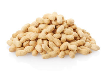 Peanuts heap isolated on white, clipping path