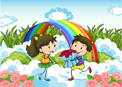 A couple dating near the rainbow