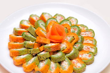 Colorful rolls on the plate