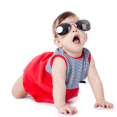 cute baby with sunglasses isolated on white background