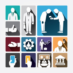 Business icons management and human resources. Flat design conce