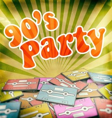 90s music party vintage poster design. Retro concept
