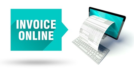 Invoice online network computer with tax form - obrazy, fototapety, plakaty