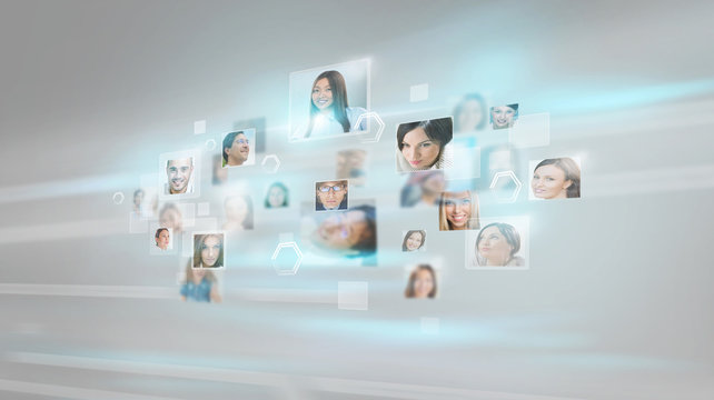 People portraits flying with high speed digital technology conce