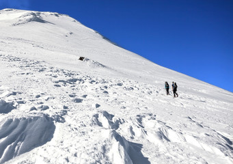 Climbers on the way to the top of an active volcano Villarica, Chile.