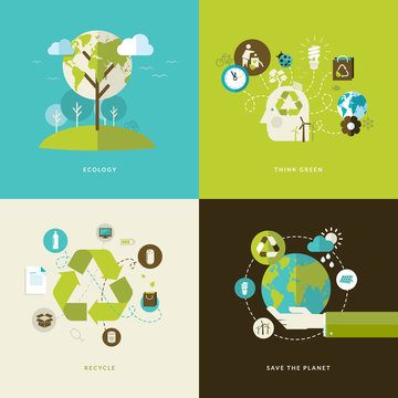 Set of flat design concept icons for recycling