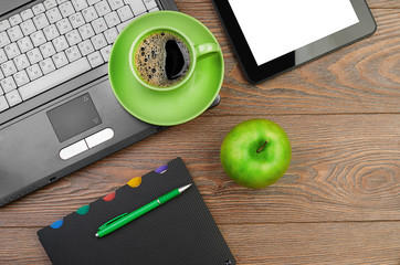 green apple on worplace