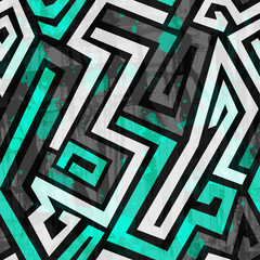 urban blue maze seamless pattern with grunge effect - obrazy, fototapety, plakaty