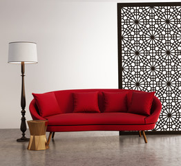 Red contemporary fresh interior with moroccan pattern