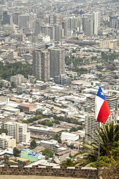 Panoramic view of Santiago de Chile downtown, Chile.