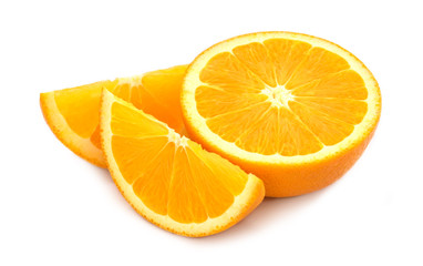 Orange fruit slices isolated on white background