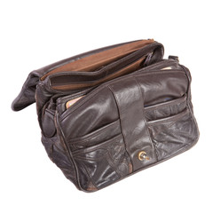 leather handbag on a white background