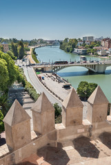 A view of siviglia and Guadalquivir river from the tower of Gold