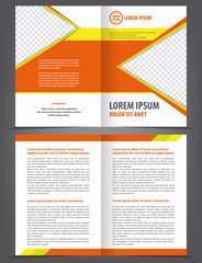 Vector empty bi-fold brochure template orange design