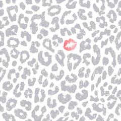 Seamless vector pattern. Leopard texture with kiss print