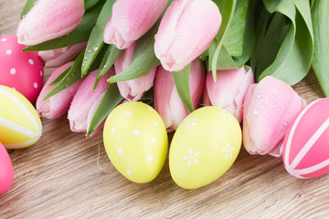 bouquet of pink tulips with eggs