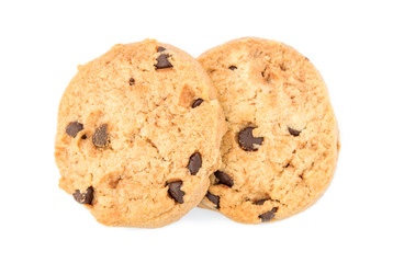 Chocolate chips cookies isolated on white