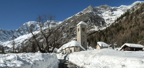 Old Church in winter season, Macugnaga - Italy