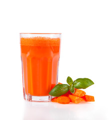 Fresh carrot juice isolated on white background 