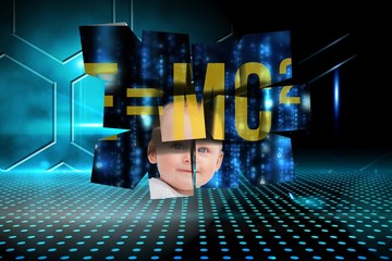 Composite image of baby genius on abstract screen