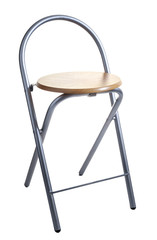 A metal and wooden bar stool.