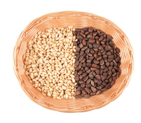 Wicker basket with pine nuts.