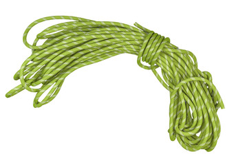 Green climbing rope isolated on white background.