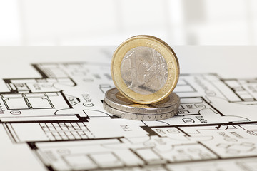 EURO coins with construction plan