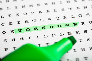 Buchstaben Rätsel und Textmarker - Vorsorge