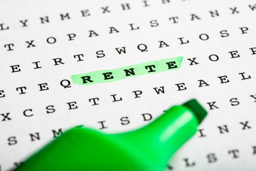 Buchstaben Rätsel und Textmarker - Rente