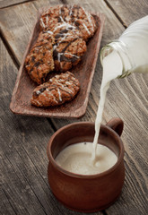 pouring clay mug with milk