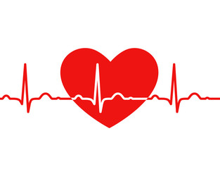 Red heart with ekg on white - medical design - obrazy, fototapety, plakaty
