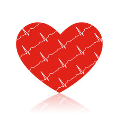 Vector red heart on white with ecg symbols in it