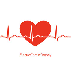 Medical design - red heart with cardiogram on white background