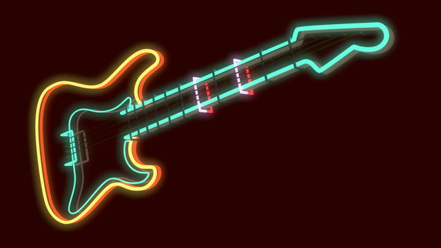 3d rendered modern guitar as neon lamp