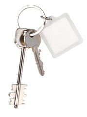 pair home keys and square keychain on ring