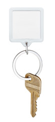 door brass key and square keychain on ring