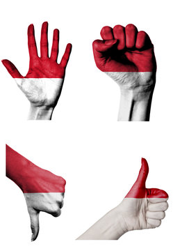 hands with multiple gestures (open palm, closed fist, thumbs up